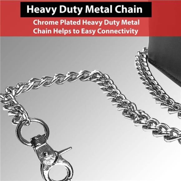 Genuine Black Cowhide Leather Chain Wallet, Trifold Long Chain Motorcycle Biker - Picture 4 of 8